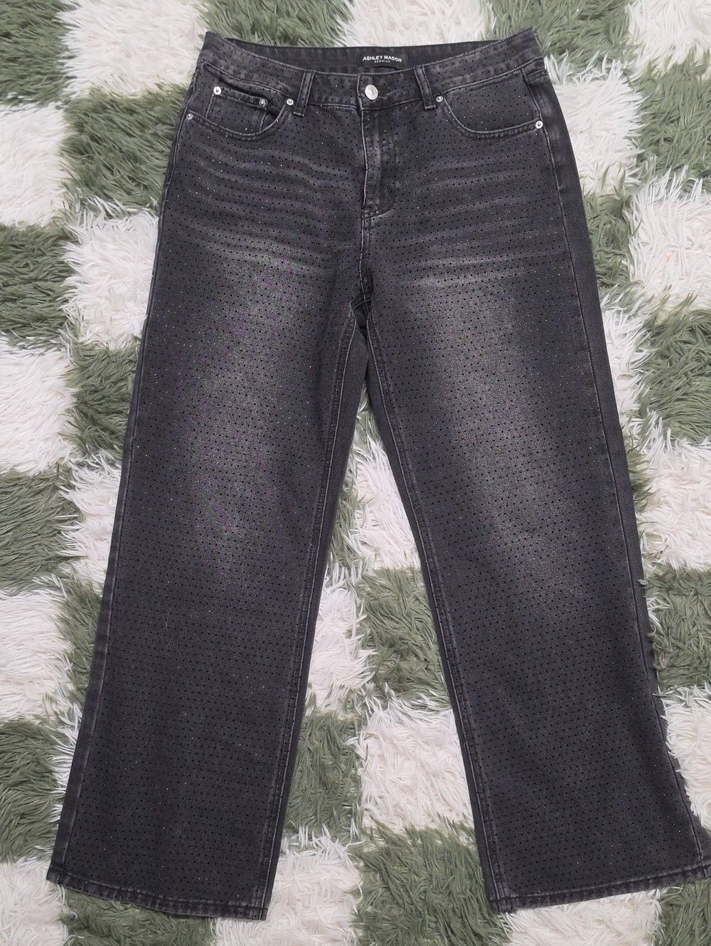 Ashley Mason Black Wide-Leg Black Rhinestone Studded Jeans